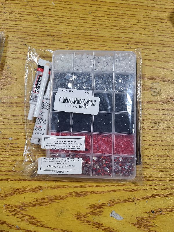 Photo 1 of 14000PCS Flatback Pearls and Rhinestones for Bedazzling Kit, Red White Black 3-10mm Resin Rhinestones and Half Pearls for Crafting, Nail Art Crafts Dec with 3pcs B7000 Jewelry Glue
