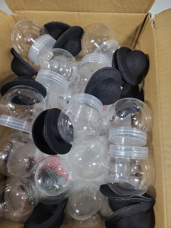 Photo 1 of 24 Sets Christmas Plastic Snow Globes Kit Includes 24 Clear Snow Globe, Mini Black Top Hats and Sticker for Ornaments DIY Crafts Fillable Snow Globes Home Winter Christmas Decoration