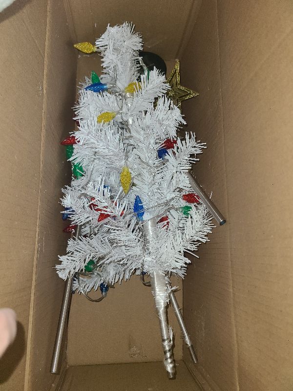 Photo 1 of 2 Pack 39'' Solar Christmas Tree Lights Outdoor - Large White Solar Christmas Tree with 100 LED Multi-Color C6 String Lights for Outside Decorations, Xmas Trees Decor for Yard Pathway Cemetery