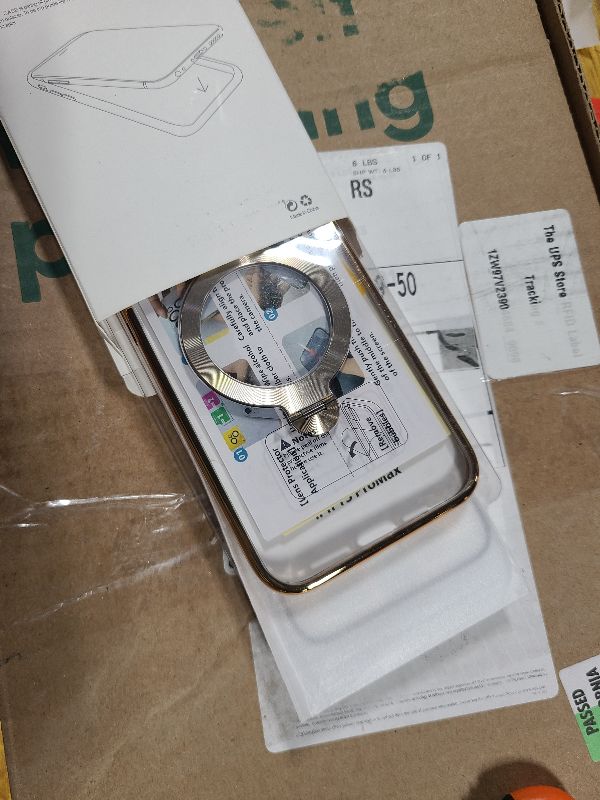 Photo 1 of [Tri-Shield Protection] for iPhone 15 Pro Max Case with 360° Spin Stand Compatible with MagSafe [Magnetic CD Ring] [Screen & Camera Lens Protector] Shockproof Plating Never-Yellowing, Gold-6.7"