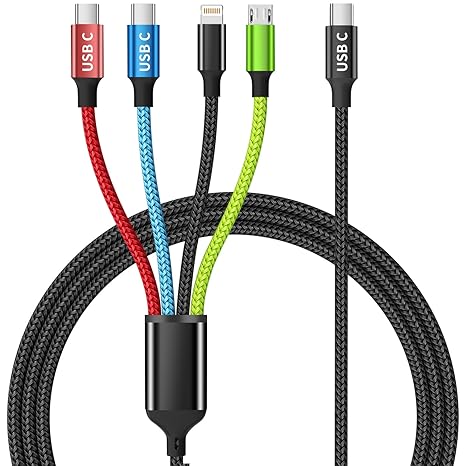 Photo 1 of **MSRP 9.99** USB C Multi Charging Cable [1Pack 5FT], Dual Type-C Nylon 4 in 1 Charging Cable, Multi Chargers for All Devices with IP/Type C/Micro Port, Compatible with Most Cell Phones/Tablets and More