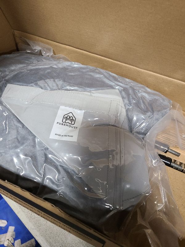 Photo 1 of [Ready to Gift] PURRHOUSE Cat Window Perch with Cushion Bolster and Cool Pad, Cat Hammocks for Windows with Wood & Robust Metal Frame for Large Cats, Beds for Windowsill, Bedside and Cabinet,24''W