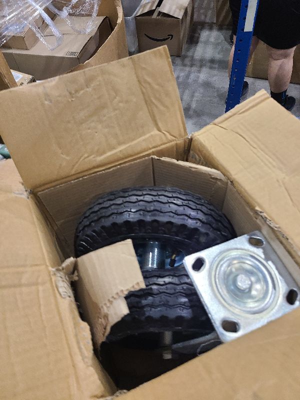 Photo 1 of (2 Pack) RRQ 10 Inch Caster Wheels, Pneumatic Swivel Caster Wheels with Zinc Top Plate 360 Degree Rotation for Cart, Dolly, Trolley, Workbench and Wagon, Black Rubber Wheels, 600 Lbs Total Capacity