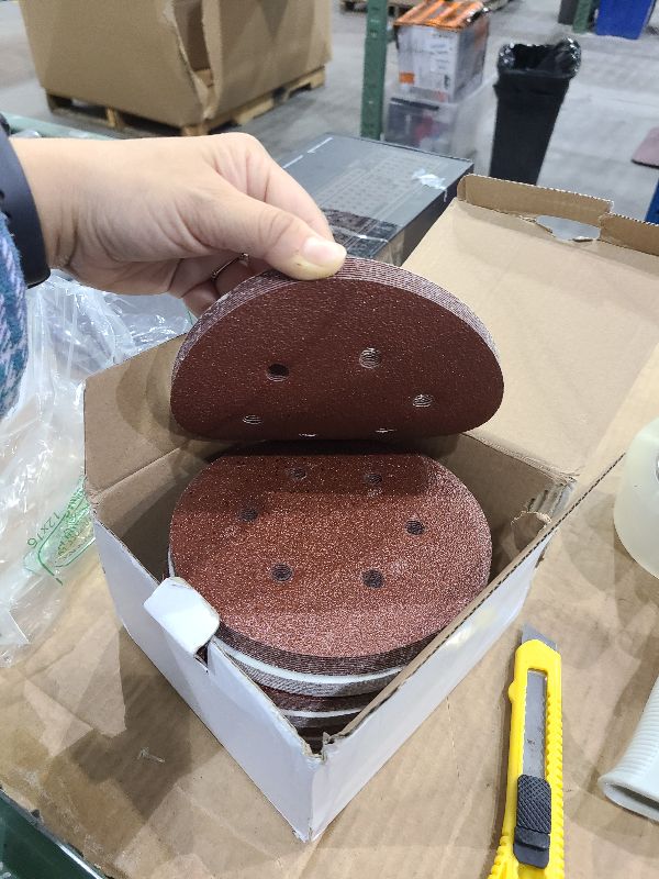 Photo 1 of 100 PCS 6 Inch Sanding Discs, 6 Hole Hook and Loop Sandpaper 60 80 120 240 400 Grit Set, Round Orbital Sand Paper Discs for Sander