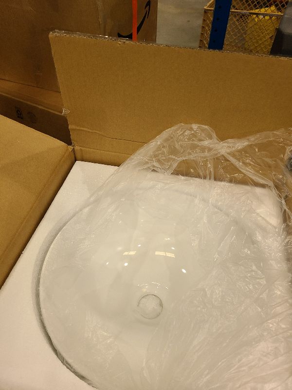 Photo 1 of 13 Inch Round Bathroom Bowl Sink Above Counter, QISHKA Small White Ceramic Vanity Vessel Sink - 13" x 13" Countertop Circle Art Basin for Space-Saving