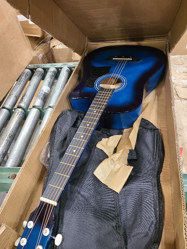 Photo 1 of Joymusic 38 inch blueburst beginner acoustic guitar kit,bundle with a strap with picks holder,digital tuner, set strings, capo,cleaning cloth,6 picks,gig bag.(JG-38C,BLS)
