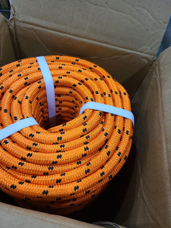 Photo 1 of 1/2 Inch Polyester Arborist Rope Double Braid Nylon Pulling Ropes Orange 200 Feet