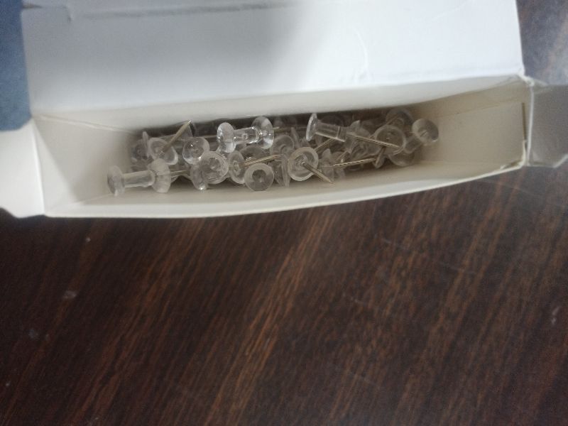 Photo 1 of 100-Pack Push Pins Tacks, Clear Plastic Head, Steel Point,Thumb Tacks for Wall Corkboard Map Calendar Photo -Home Office Craft Projects Heavy Duty Head Pin