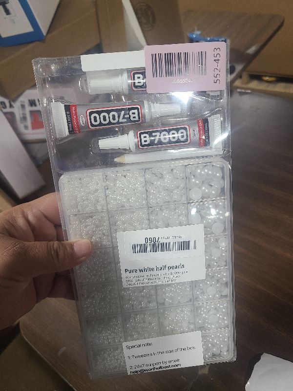 Photo 1 of 17000Pcs White Half Pearls Beads for Crafting, Flat Back Pearls Rhinestones Gem FlatBack Diamond for Decor Crafts Bedazzling Decoration Bedazzle Shoes Clothes Bedazzled 2,3,4,5,6,8,10mm and B7000 Glue