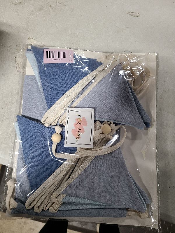 Photo 1 of 2 Strings Blue Pennant Banner Flags Nursery Garland Royal Linen Fabric Triangle Bunting Streamers for Baby's Room Decor Kids Boys Nautical Birthday Baby Shower Boho Wedding Event Party Decorations