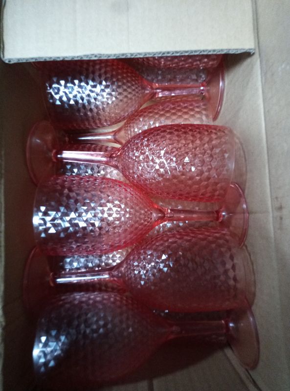 Photo 1 of 12Pcs Pink Plastic Wine Glasses 13.5oz Reusable Acrylic Wedding Goblets Toasting Glassware Unbreakable Wine Cups with Long Stem Crystal Drinking Glasses Champagne Flutes for Bar Restaurants Party