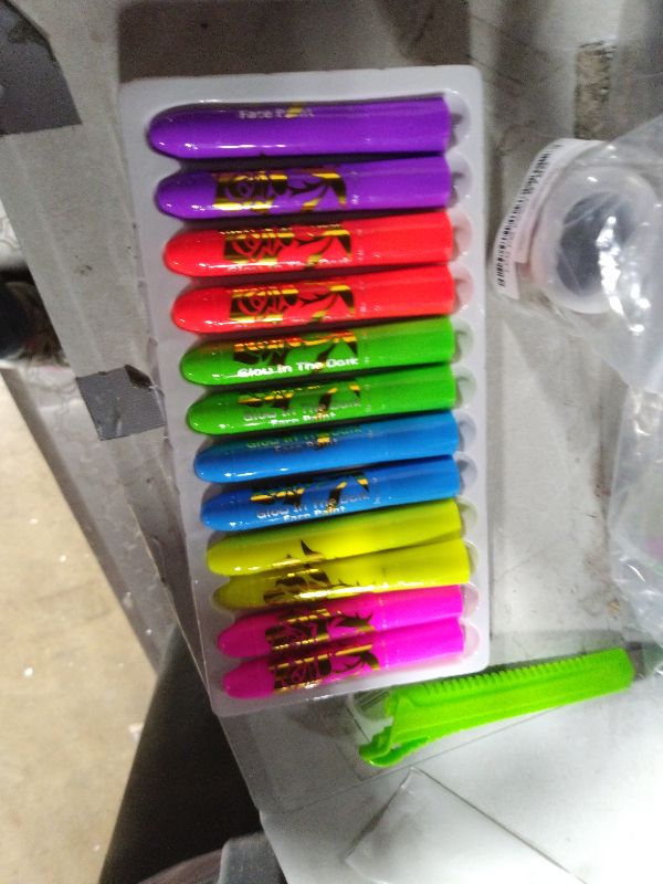 Photo 1 of 12 PCS Glow Face Body Paint, Glow In The Dark Under UV Black Light Sticks Makeup Neon Face Painting Kits for Adult Halloween Festival Accessory Glow Party Supplies