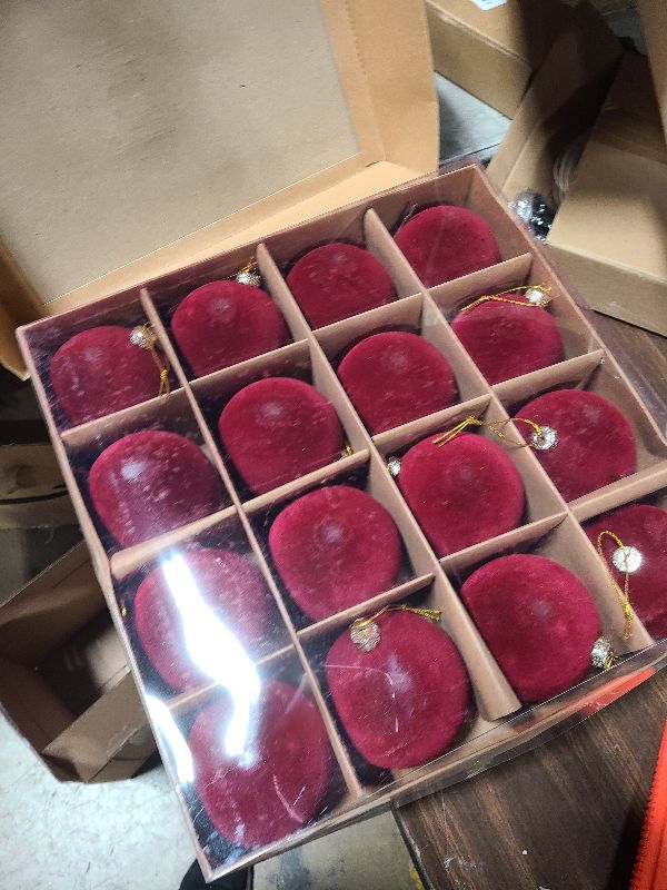 View 3 of 16 Pcs Velvet Ornaments for Christmas Tree - 3.15in Flocked Christmas Balls Ornaments - Hanging Decorations for Wreath, Mantel, Stair Railings, Windows