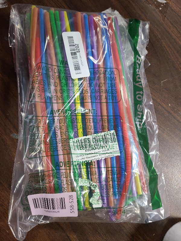Photo 1 of 100 PCS Colorful Plastic Disposable Bendable Drinking 12.8inch Long Straws for Home Use Milk Juice Drinks Party Decorations