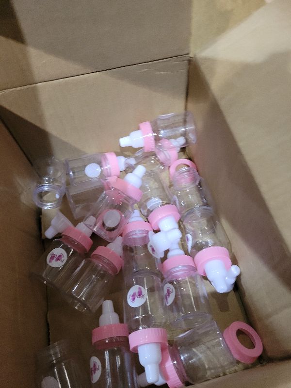 Photo 1 of 17 Pcs 3.5 Inch Baby Bottle Shower Favor Mini Plastic Candy Bottle Clear Bottles for Baby Shower Mini Feeding Candy Box for Party Favor Gift Decor(Pink)