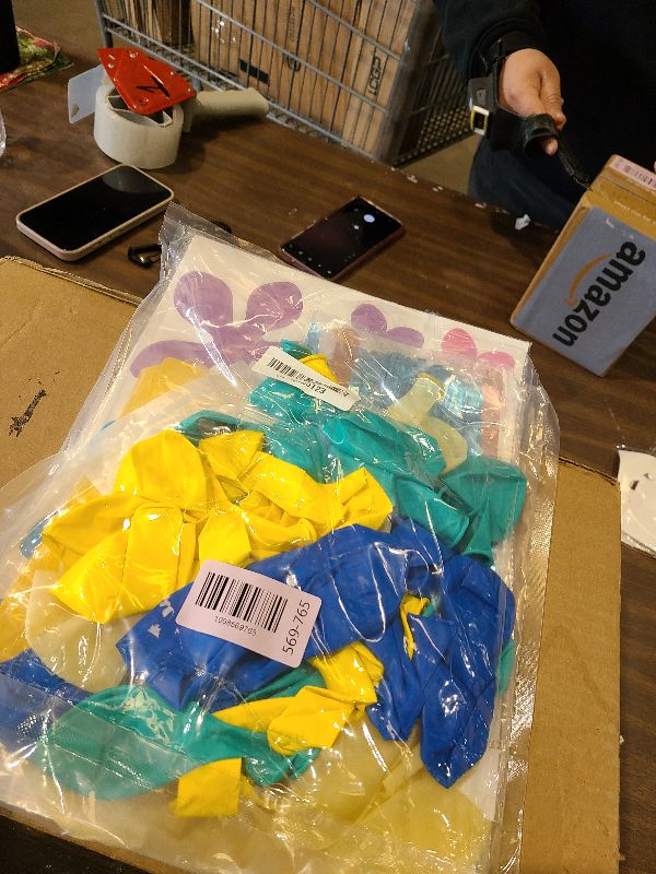 Photo 1 of 132Pcs Yellow Cartoon Party Decorations 12 Inch Clear Yellow Blue Balloons with Blue Tinsel Foil Fringe Curtains Bikini Flowers 25 Years Later Cutouts for Ocean Theme Birthday Decorations Baby Shower