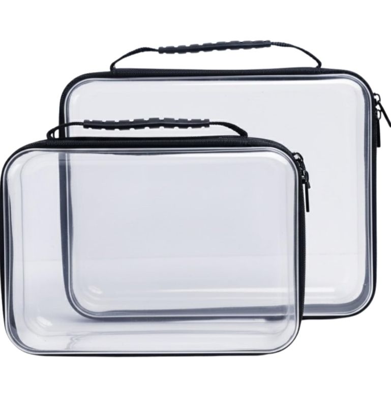 Photo 1 of 2-Pack Clear Hard Shell Zipper Case (Large & Medium) with Detachable Strap & Privacy Bag – Multipurpose Hard Plastic Organizer for Travel, Toiletries, Cosmetics, Kids’ Items & Tech Accessories