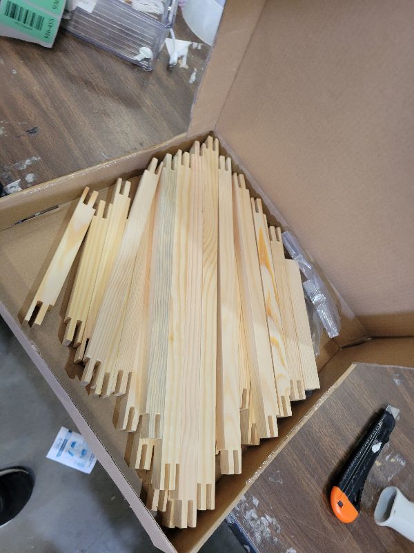 Photo 1 of 12 Sets Stretcher Bars for Needlework 6 Sizes with Thumbtacks - Storage Box & Tacks Remover, Oil Painting Frame Set with 6 Sizes, Wood Frame Strips Wooden Canvas Stretcher Bars for Embroidery Stitch