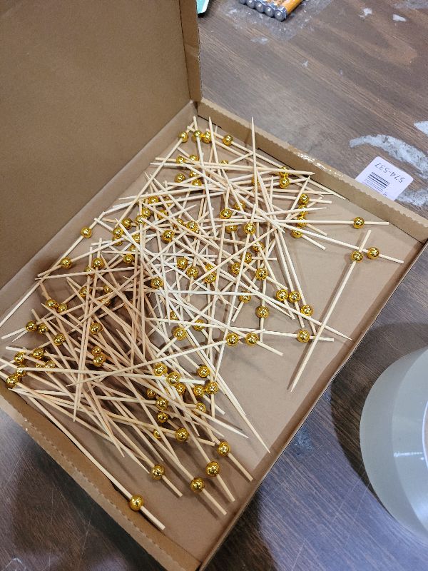 Photo 1 of 100PCS Cocktail Picks, Fancy Toothpicks for Appetizers, Decorative Skewers for Appetizers Drinks Party Fruit, 4.7 Inch Long Wooden Bamboo Gold Ball Food Sticks Charcuterie Boards Accessories