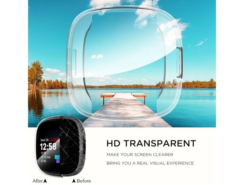 Photo 1 of [3-Pack] Suoman for Fitbit Sense 2 /Versa 4 Screen Protector Case, Full Around Electroplate Soft TPU Bumper Around Protective Case Cover for Fitbit Sense 2 /Versa 4 Smartwatch(Clear+Clear+Clear+Clear)