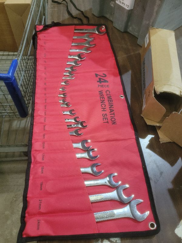 Photo 1 of 24-Piece All-Purpose Master Combination Wrench Set with Roll-up Pouch | SAE 1/4” to 1”, Metric 8mm to 24mm | Perfect for General Household, Garage, Auto Repairs, Car, Truck, Boat, and Travel Emergency