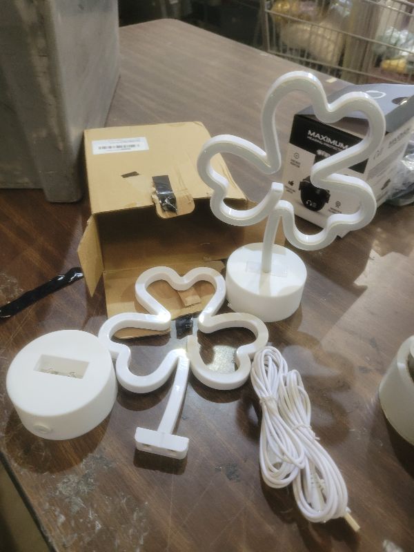 Photo 1 of 2 Pack St Patricks Day Decorations Neon Signs with Holder Base, USB or Battery Operated Neon Light Green Lucky Clover Lights, LED Table Decoration for Bedroom Indoor Wedding Kids Room Birthday Party