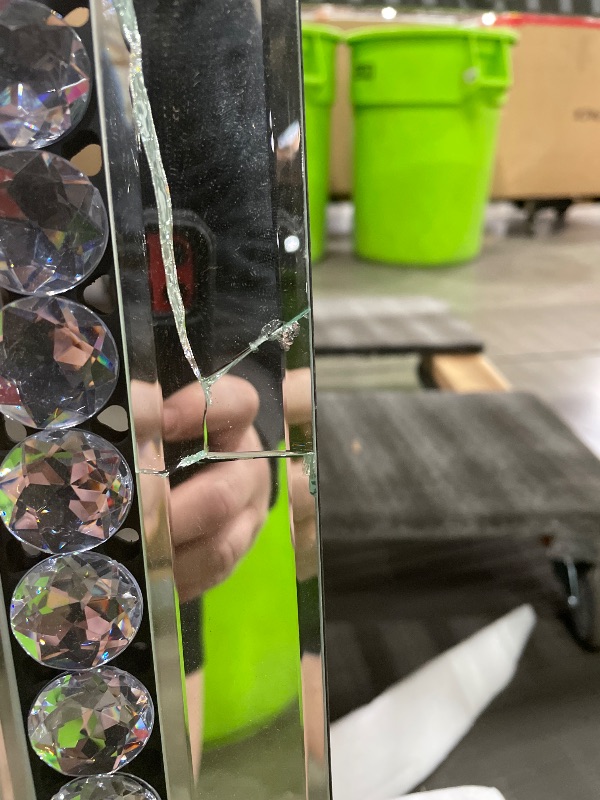 Photo 1 of *BROKEN CORNER* Autdot 32" X 47" Large Wall Mirror for Decor Living Room, Rectangular Crystal Mirror with Glass Tiles Frame, Unique Horizontally/Vertically Hang for Living Room, Bathroom, Entrance Decor