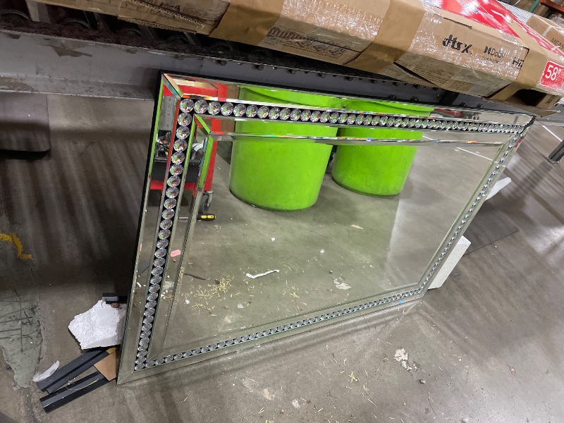 Photo 1 of *BROKEN CORNER* Autdot 32" X 47" Large Wall Mirror for Decor Living Room, Rectangular Crystal Mirror with Glass Tiles Frame, Unique Horizontally/Vertically Hang for Living Room, Bathroom, Entrance Decor