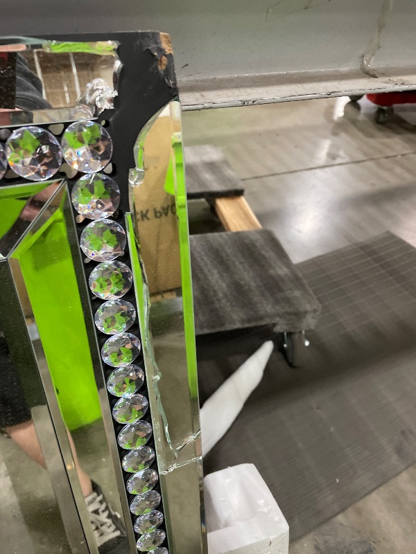 Photo 1 of *BROKEN CORNER* Autdot 32" X 47" Large Wall Mirror for Decor Living Room, Rectangular Crystal Mirror with Glass Tiles Frame, Unique Horizontally/Vertically Hang for Living Room, Bathroom, Entrance Decor