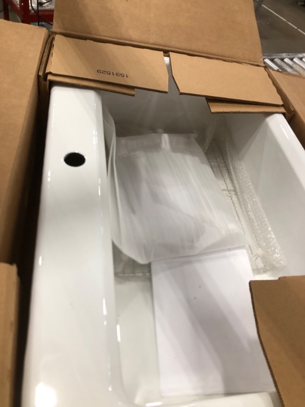 Photo 1 of (ceramic paint chipped// minor) Riverby 33" Drop In Single Basin Cast Iron Kitchen Sink with Two Basin Racks