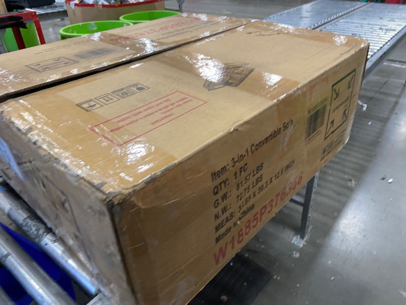 View 3 of ***BOX 1 ONLY***73.2" Convertible Queen Pull Out Sofa Bed, 3-in-1 Velvet Loveseat Sleeper in Grey