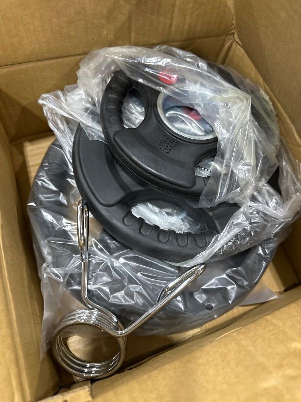 Photo 1 of *** PARTIAL SET - SEE NOTES - MISSING LARGER PARTS **** Fitvids 2 Inch Olympic Barbell Weight Plates and Bar Set, 7 FT Barbell Bar and 255 LB(2.5-45 LB) Barbell Weight Set for Home Gym Strength Training, Rubber Coat Design 111