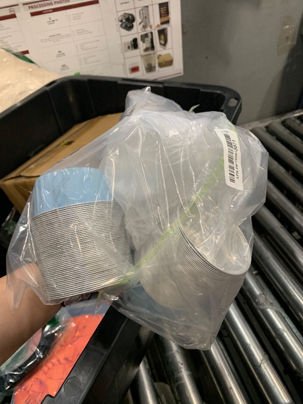 Photo 1 of 100Pcs Aluminum Cups with Lids,5oz Disposable Ramekin Baking Cups Muffin Liners Mini Pie Pans Foil Cupcake Containers for Christmas Party Wedding Party,Sky Blue