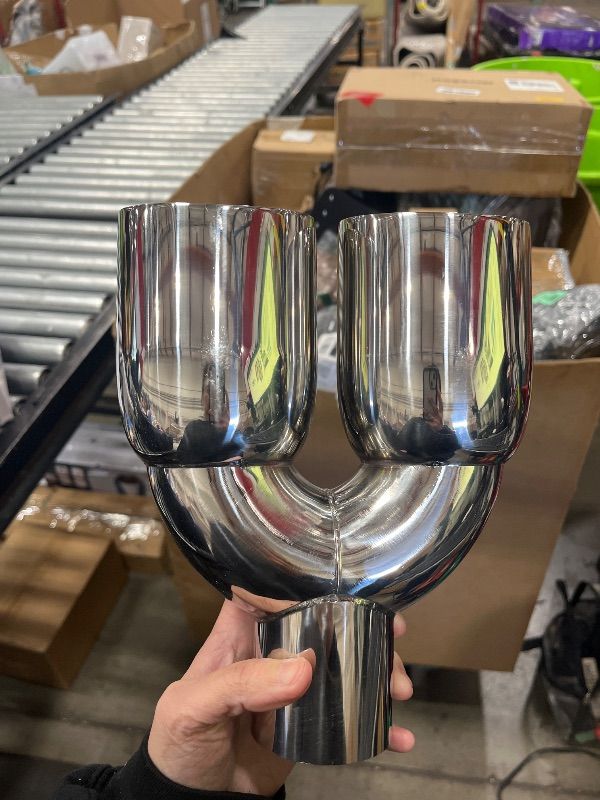 Photo 1 of Threlaco 2 Pack Dual Exhaust Tip 2.5" Inlet, 3.5" Outlet, 9.5 Inch Length, Polished Stainless Steel Exhaust Tailpipe Tip, Double Staggered Tips, Welded Angled Headers for Cars Trucks