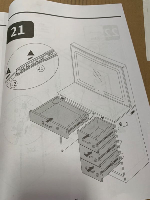 Photo 1 of  Vanity Desk Set With Led Lighted Mirror & Power Outlet, Makeup Table Top with 3 Open Bookcases, 3 Cubbies, 2 Drawers, Dresser Table for Bedroom, Checkroom