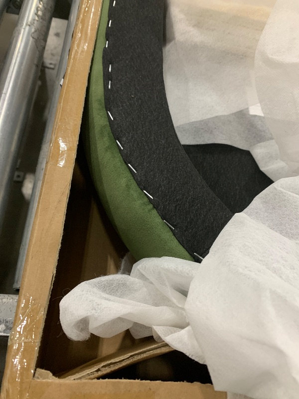 View 3 of Set 1/2*****Christopher Knight Home Hazel Queen Size Platform Bed, Velvet Fabric Headboard and Bed Frame, Upholstered Curve-Shaped Queen Headboard, Wooden Slats Panel Support, Easy Assembly, Olive Green