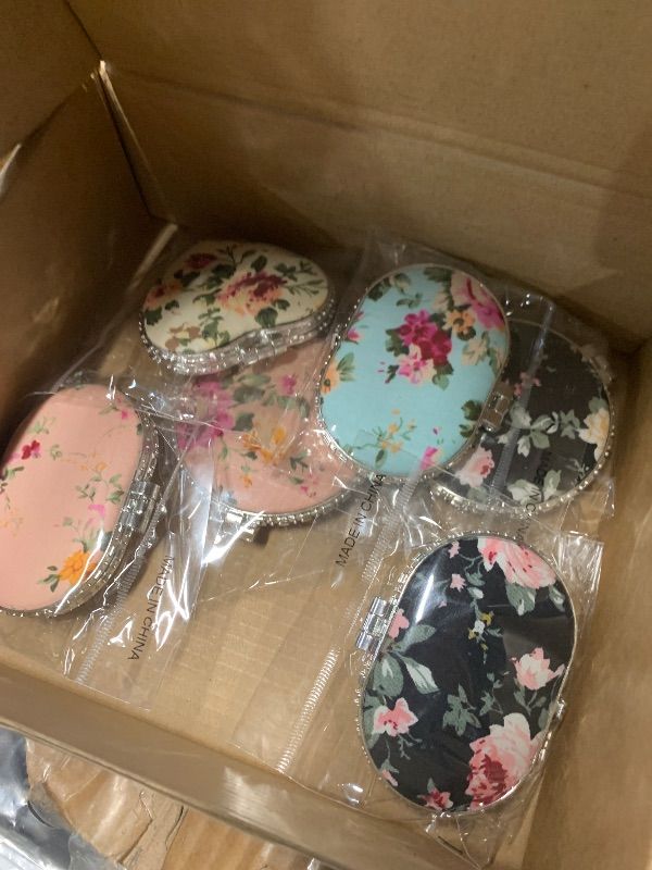 Photo 1 of (ONLY 6) Blulu 16 Pcs Compact Mirrors for Purse Bulk Small Flower Pocket Mirror Vintage Portable Floral Folding Tea Party Favors Return Christmas Gifts for Women Birthday Wedding Makeup Travel(Silver Edge)