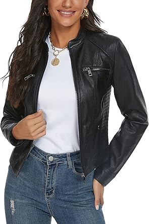 View 1 of 
Visit the Fahsyee Store
Fahsyee Black Faux Leather Jackets for Women Motorcycle PU Moto Biker Outwear Coat  L