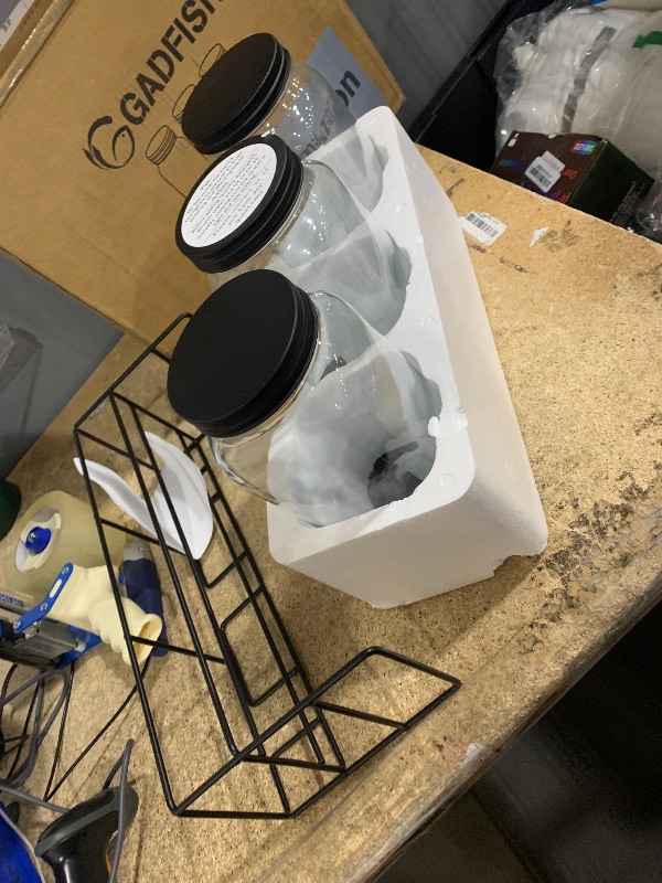 Photo 1 of (used)Liquid Laundry Detergent Dispenser, Three 2.2L Laundry Detergent Dispenser Glass Jar for Liquid Detergent, Fabric Softener- Laundry Soap Dispenser for Laundry Room Organization