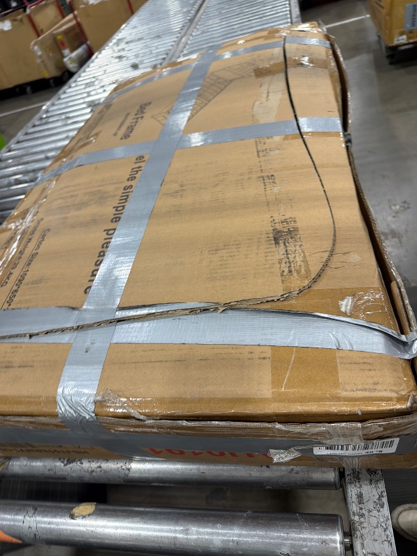 Photo 1 of ***Missing Hardware***VECELO Queen Size Bed Frame with 3 Storage Drawers, Leather Upholstered with Diamond Tufted Headboard, Solid Wood Slat Support, No Box Spring Needed, PU & Brown