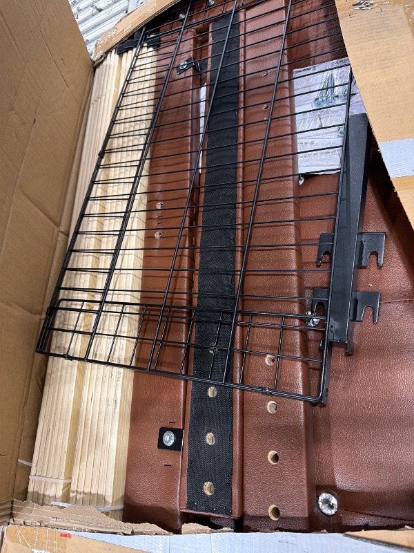 Photo 1 of ***Missing Hardware***VECELO Queen Size Bed Frame with 3 Storage Drawers, Leather Upholstered with Diamond Tufted Headboard, Solid Wood Slat Support, No Box Spring Needed, PU & Brown