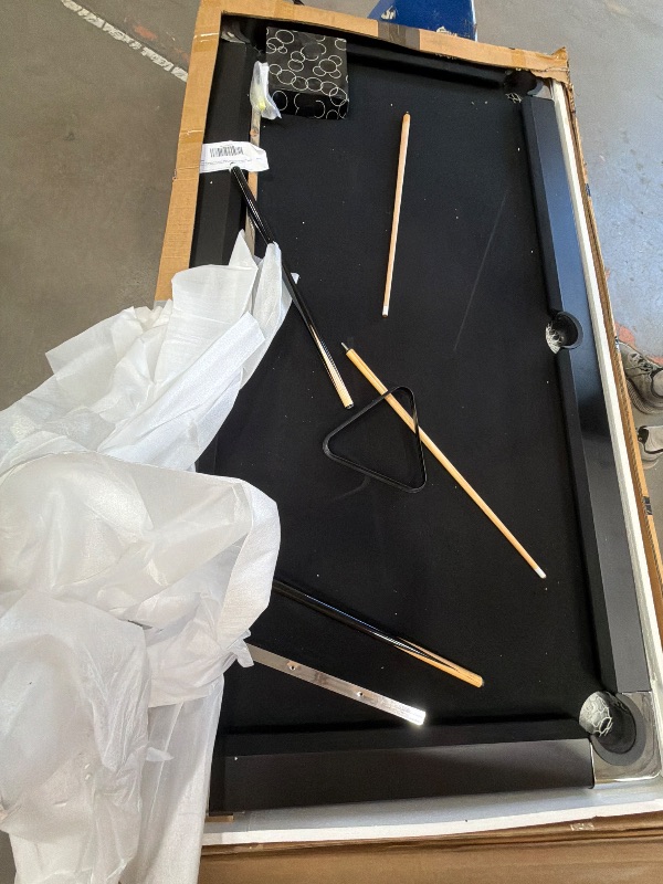 Photo 1 of **PARTS ONLY/DAMAGED LEGS** 7FT Folding Pool Table for Adults & Famil, Portable Billiards Table Set with Full Accessories, Includes Balls, 2 Cue Sticks, Chalk, Felt Brush, for Home, Basement, Man Cave, Black