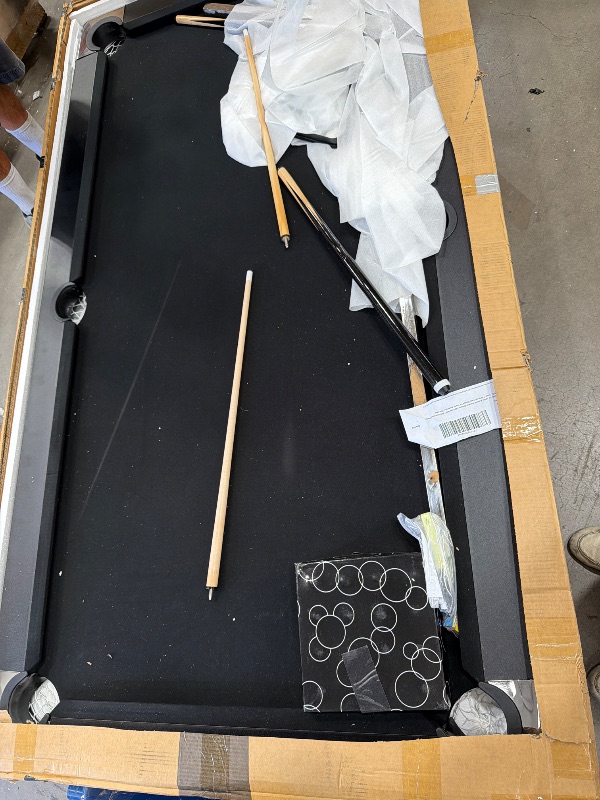 Photo 1 of **PARTS ONLY/DAMAGED LEGS** 7FT Folding Pool Table for Adults & Famil, Portable Billiards Table Set with Full Accessories, Includes Balls, 2 Cue Sticks, Chalk, Felt Brush, for Home, Basement, Man Cave, Black