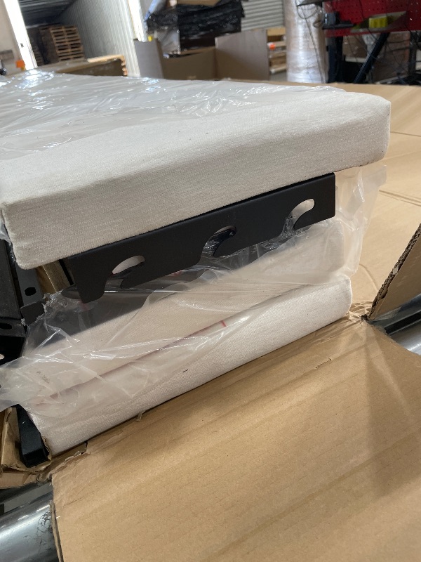 Photo 1 of **PARTIAL SET ONLY BOX 2 OF 2, MISSING BOX 1 OF 2***
Merax King Size Bed Frame and Upholstered Headboard, Modern Platform Bed with 2 Built-in Open Nightstand & Adjustable Reading Lamp, Soft White Bed Frame with Sturdy Wood Slats, No Box Spring Needed