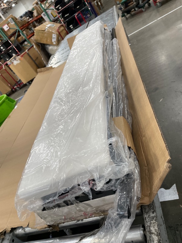 Photo 1 of **PARTIAL SET ONLY BOX 2 OF 2, MISSING BOX 1 OF 2***
Merax King Size Bed Frame and Upholstered Headboard, Modern Platform Bed with 2 Built-in Open Nightstand & Adjustable Reading Lamp, Soft White Bed Frame with Sturdy Wood Slats, No Box Spring Needed