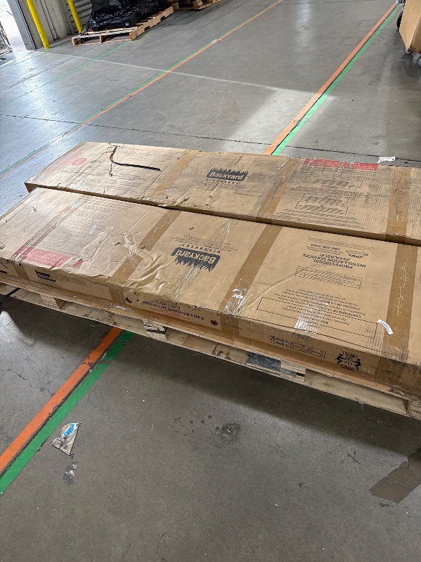 Photo 1 of ** 2 Boxes** Backyard Discovery Atlantis Cedar Wood Swing Set with Wave Slide, Raised Clubhouse, Rock Wall, Belt Swings, Trapeze, Balcony, Lower Play Space, Snack Bar, Sandbox Area, Step Ladder, Outdoor Playset