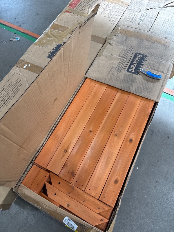 Photo 1 of ** 2 Boxes** Backyard Discovery Atlantis Cedar Wood Swing Set with Wave Slide, Raised Clubhouse, Rock Wall, Belt Swings, Trapeze, Balcony, Lower Play Space, Snack Bar, Sandbox Area, Step Ladder, Outdoor Playset