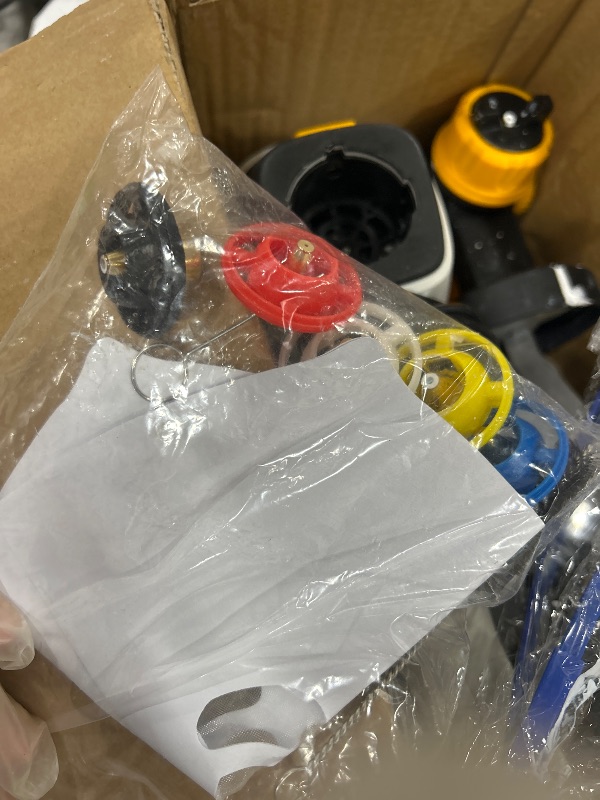 Photo 1 of (USED MINOR) Paint Sprayer 1000W HVLP Electric Spray Paint Gun with 6 Copper Nozzles and 3 Spray Patterns 1200ML High Capacity Container for Furniture, Fences, Walls, Garage Doors (Yellow)