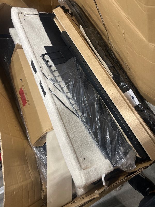 Photo 1 of ( FOR PARTS/ bed bottom base only) Rolanstar Twin Bed Frame with LED Lights and Charging Station, Upholstered Bed with Drawers, Wooden Slats, Noise Free, Easy Assembly, Beige1068615403