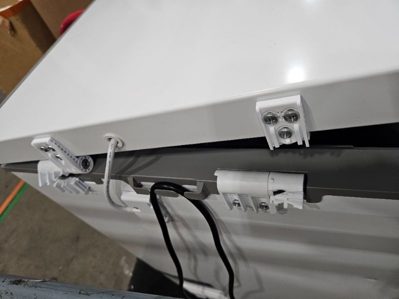 Photo 1 of (MAJOR DAMAGES, FUNCTIONAL FOR PARTS)  MERC04C4BAWW Chest Freezer, 3.5 Cubic Feet Freezer With Removable Basket, Interior LED Light, Adjustable Temperature, For Kitchen Apartment Office, White ** lid hinges are broken see pics ***